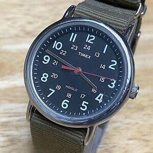 Timex Weekender Mens Silver Black Military Dial Analog Quartz Watch~New Battery