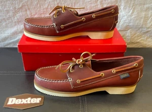 NIB VTG NOS Dexter Mens 8.5 Brown Leather Deck Boat Shoes Loafers Laces Yachtie - Picture 1 of 18