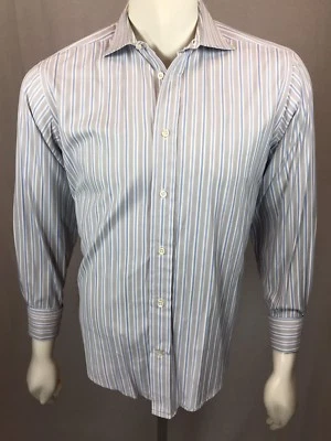 Camisa L/S Para Hombre Faconnable 151/2 Regular (3) Blanca Puño Francés Azul Rayas Foto 1 de 4