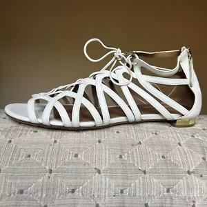 Aquazzura White Leather Gladiator Flat Sandal Gold Low Heel EU 41 US 10.5 - 11 - Picture 1 of 17