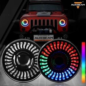 Pair 7"inch Round LED Headlights With RGB Flowing DRL For Jeep Wrangler TJ LJ JK - Picture 1 of 12