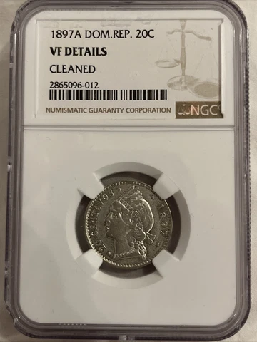 DOMINICAN REPUBLIC - 20 CENTAVOS 1897 NGC VF Details KM# 14    J2 Cover