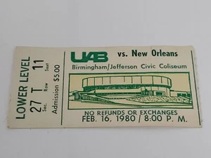 Vintage 1980 Basketball Ticket Stub UAB Vs New Orleans BJCC Arena B'ham Alabama - Bild 1 von 4