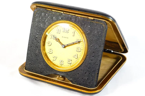 1930s Swiss 8 Day Travel Folding Clock Phinney Walker F Cornioley 6 Jewels 2 Adj Cover