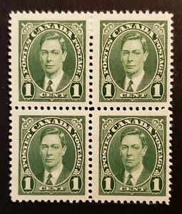 Stamps Canada Mint: #231  1c green Geo. Vl Mufti Issue blk. of 4  F-VF MNH - Picture 1 of 1