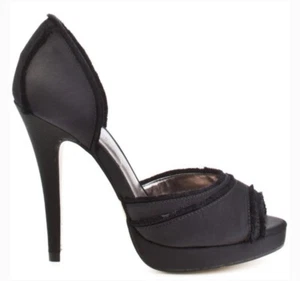 Women’s Designer Charles David Black Satin Formal Peeptoe Pumps Size 7.5 - Picture 1 of 11