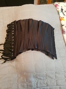 Black Metal Bone Satin Corset. SHAPERX Size L - Picture 1 of 9
