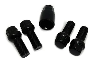 4 Black Ball Seat Wheel Locks Set Mercedes Audi Porsche Volkswagen 14x1.5 28mm - Picture 1 of 4
