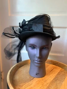 Petrushka Black Fedora with Tulle  - Picture 1 of 4