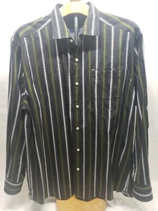 Tommy Bahama Long Sleeve XL Button Down Striped Black Green White  100% Cotton - Picture 1 of 10