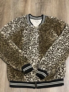 Art Class Faux Fur Fashion Sweater Bomber Jacket Girls Cheetah Print XL 14/16 - Picture 1 of 4