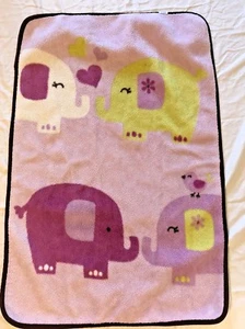 Carters Purple Elephant Crib Blanket Brown Trim Baby Girls Kidsline 44 x 30 - Picture 1 of 6