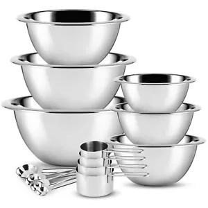 Juego de tazones de mezcla de acero inoxidable de 14 piezas con tazas y cucharas medidoras - Imagen 1 de 8