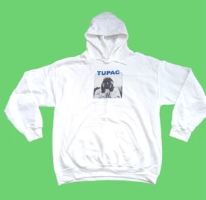 White Tupac Shakur 2Pac Hoodie Men's Sweatshirt Size L Hip Hop 90's Graphic - Picture 1 of 5