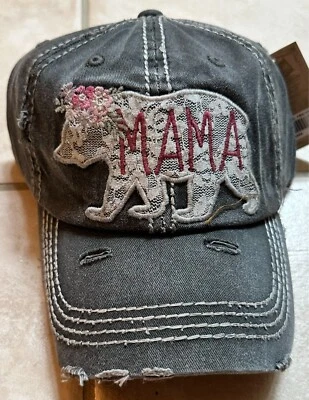 Khbetos Black Lace Mama Bear Baseball Cap adjustable closure - Image 1 of 3