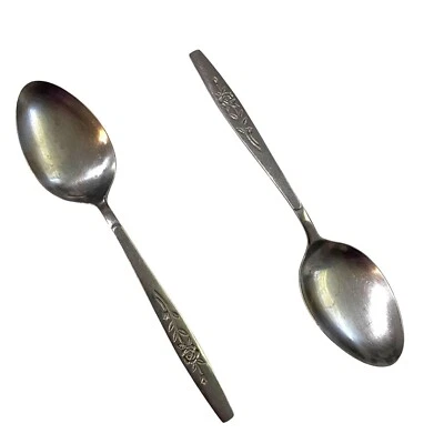 Rose Soup Spoon Lot of 2 Stainless Steel Japan Floral Design Dining Thanksgiving - Image 1 of 4
