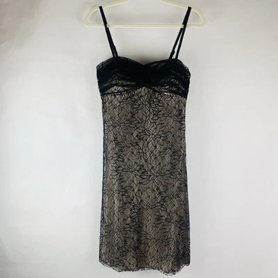Vintage Y2K Babydoll Dress Sz 2 Silk Whimsigoth Black Lace Overlay Mini Cocktail - Image 1 of 4