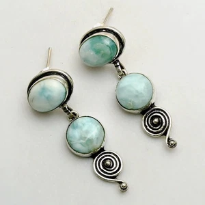 Larimar Gemstone Handmade Stud Earrings Jewelry Gift For Wedding 0" AE-95644 - Picture 1 of 1