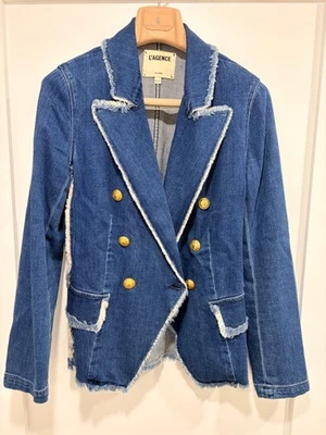 Chaqueta Blazer L’AGENCE Azul Kaydence Doble Pecho Denim Deshilachado Talla Mediana Foto 1 de 4