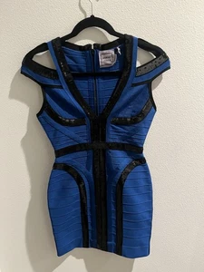 Y2K Herve Leger Blue Bandage Sexy Mini Dress Medium  - Picture 1 of 3