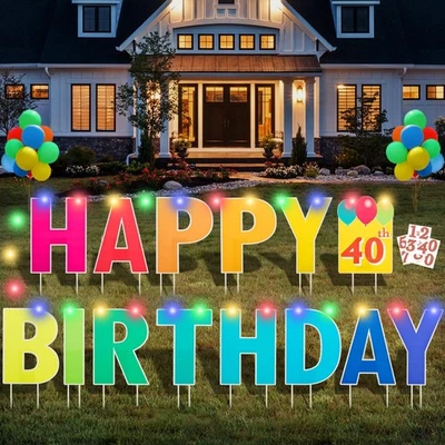 Happy Birthday Yard Sign with Stakes, Customizable Age Birthday Sign with 32.... - Image 1 of 4