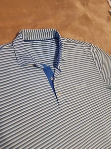 Johnnie O mens polo golf shirt XL Blue White stripe short sleeve - Picture 1 of 5