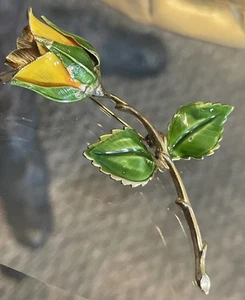 Vintage Giovanni Rose Brooch, Enamel Gold Tone Flower Brooch Pin, 2.5" - Picture 1 of 8