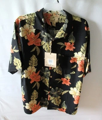 NWT Jamaica Jaxx black floral silk Hawaiian short sleeve casual shirt *Sz L* - Image 1 of 4