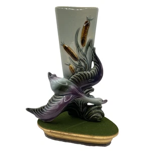 RARO VASO TRIANGOLARE VINTAGE SCAFO CERAMICA 96 ANATRA OCA UCCELLINO IN VOLO GATTAILS - Foto 1 di 5