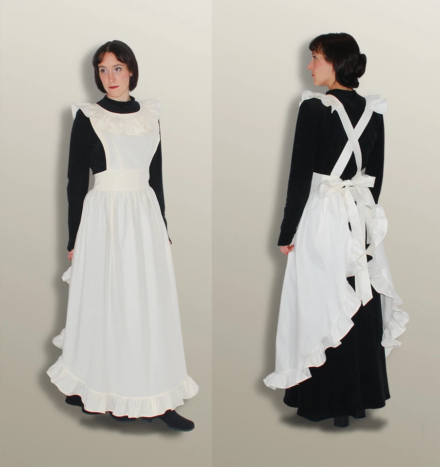 MARKENLOS Viktorianische Schürze - SCHNEEWEISS, Reenactment Dienstmädchen Landhaus Maid