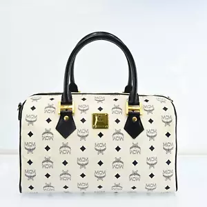 Authentic MCM Visetos Hand Bag Boston Bag Leather P4119CC704 - Picture 1 of 24