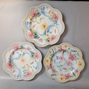 3 Spode Exotic Garden 9.5" Scalloped Plate 1- F2034 A5, 2-F2034 A5 Snack Plates - Picture 1 of 8