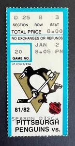 1982 Hartford Whalers vs Pittsburgh Penguins Ticket Stub 1/2/82 Doug Shedden 3Gs - Picture 1 of 2