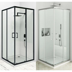 Duschkabine Eckeinstieg Schwarz Schiebetür Duschabtrennung Dusch 6mm Glas - Bild 1 von 13