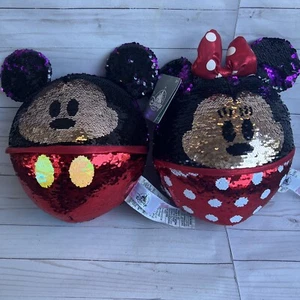 Authentic Disney Mickey & Minnie Set Reversible Sequins Plush 14” - Picture 1 of 5
