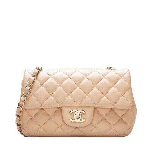 Chanel Beige classica patta catena oro nuova mini borsa a tracolla