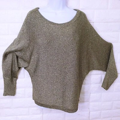 I.N.C. Suéter Metálico Dorado -L Slinky Slouchy Mangas Dolman Cuello Barco Rayón Foto 1 de 4