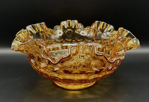 Vintage Fenton amber glass centerpiece bowl candy dish ribbon crimped edges 8” - Picture 1 of 6
