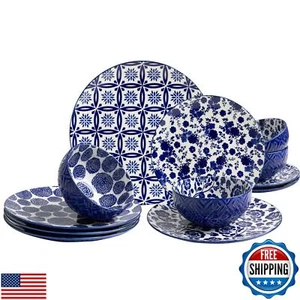 LEHAHA 12 Pieces Modern Porcelain Dinnerware Set，Service for 4, Ceramic Plate - Picture 1 of 5