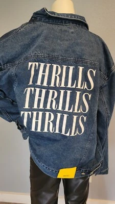 WESC denim trucker jacket unisex mens XL womens 2X THRILL graphic vintage y2k 90 - Image 1 of 4
