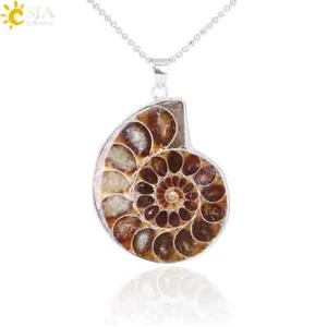 Natural Stones Pendants Ammonite Seashell Snail Ocean Reliquiae Conch Necklace - Picture 1 of 26