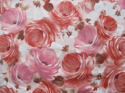 PINK BLUSH ROSE ROSES WHITE FLOWERS GORGEOUS COTTON FABRIC BTHY - Image 1 of 4