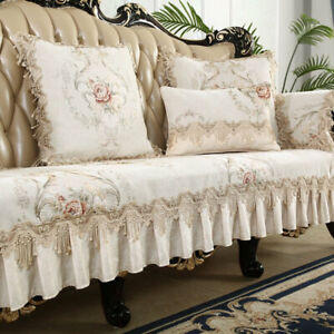 Luxury Chenille Slipcovers Sofa Loveseat Lace 3 Seater Flower Couch Chair Cover 