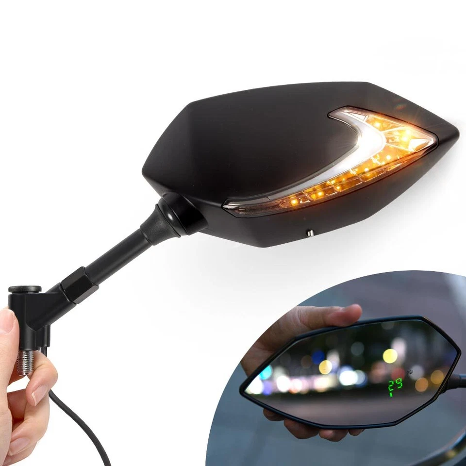 KiWAV Lucifer LED Mirrors TPMS Black 8/10mm Thread compatible with Honda CB900F - Image 1 of 4