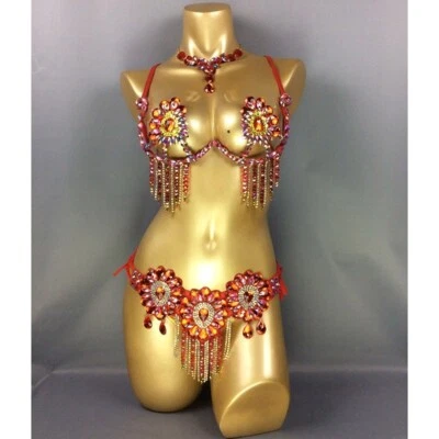 Sexy Floral Rhinestone Samba Costume Carnival Dance Performance Festival Set - Image 1 of 4
