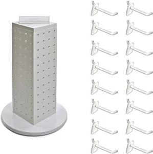 New-Azar Displays 700220-WHT-2W16 Four-Sided 4”W x 12” Revolving Pegboard Tower - Picture 1 of 6