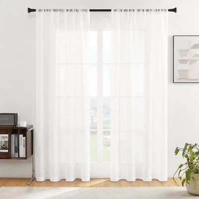2 Panels White Sheer Curtains Gauze Voile Window Drapes Living Room Rod Pocket - Image 1 of 4