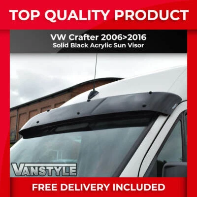FITS VW CRAFTER 06>16 BLACK ACRYLIC DARK SOLID SUNVISOR SUN VISOR WIND DEFLECTOR