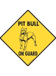 Warning! Pit Bull On Guard - Beware Dog Aluminum Dog Sign or Vinyl Sticker - Picture 1 of 5