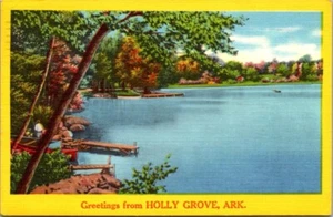 Tarjeta postal de lino Saludos desde Holly Grove, Arkansas AR c1966 - Imagen 1 de 2